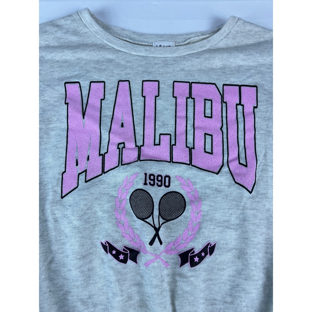 LE LIS Collection Malibu 1990 Tennis Graphic Sweatshirt Light Grey Size‎ L